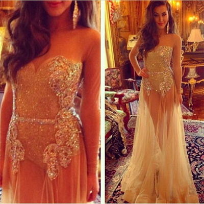 Sexy Prom Dress,long Sleeve Evening Dress,rhinestone Prom Dress,tulle Prom Dress,charming Prom Dress