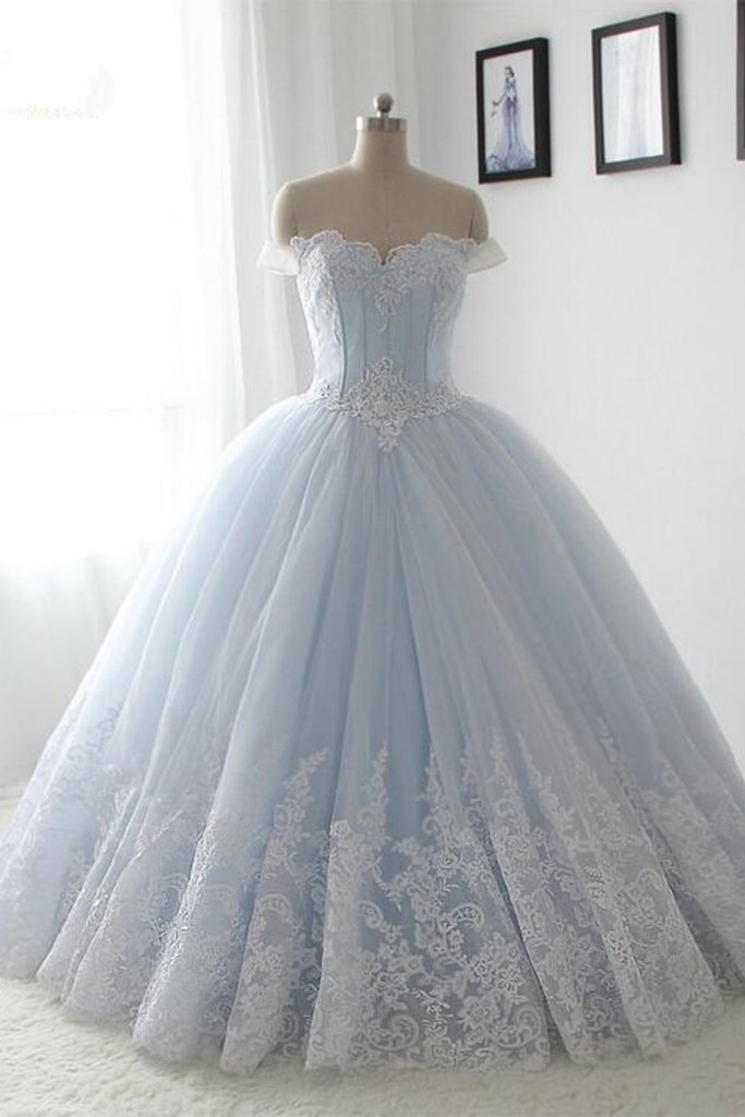 Light Blue Organza Lace Sweetheart A-line Long Dress,princess Ball Gown Dress