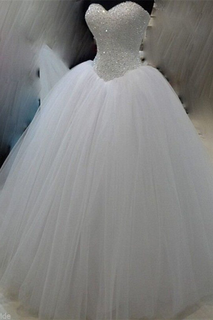 White Organza Sweetheart Sequins Beading Formal Long Dress ，wedding Dress
