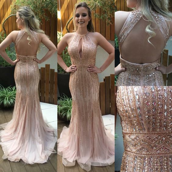 Charming Prom Dress,mermaid Prom Dress,beading Prom Dress,backless Evening Dress