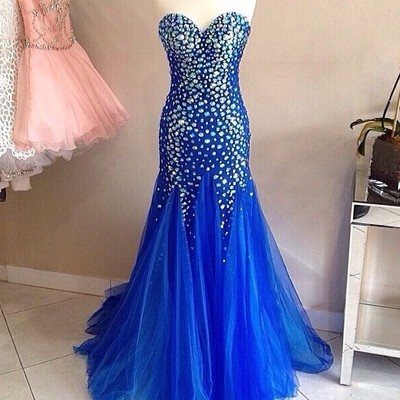 Gorgeous V-neck Mermaid Royal Blue Prom Dress With Side Slit