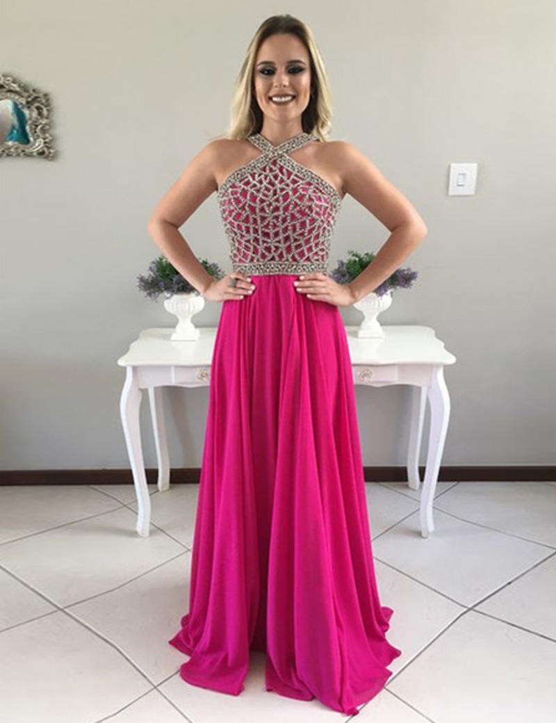 Neat A-line Sleeveless Beading Above-knee Fuchsia Prom Dresses main image 0