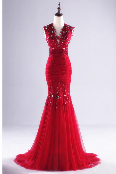 Appliques Beading Real Made Mermaid Charming Prom Dresses,long Evening Dresses,prom Dresses
