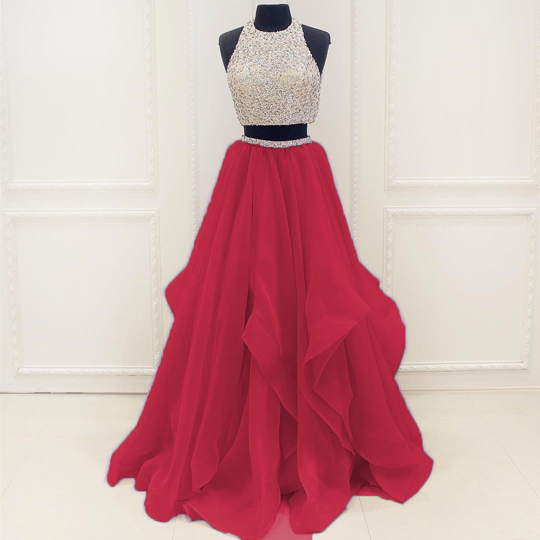 Sexy Prom Dress,sleeveless Two Piece Prom Dress,sexy Evening Dress,long Evening Gowns