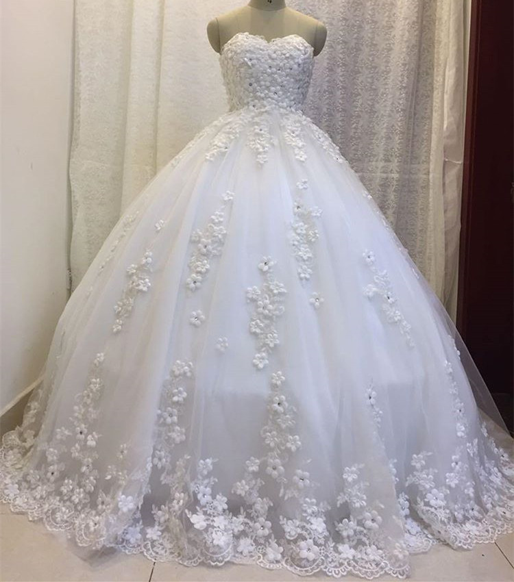 Handmade Flower Wedding Dresses Ball Gown 2017 Floor Length Bride Dress ...