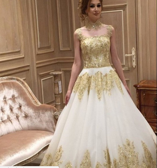 Gold Lace Prom Dress,long Prom Dresses,charming Prom Dresses,evening ...