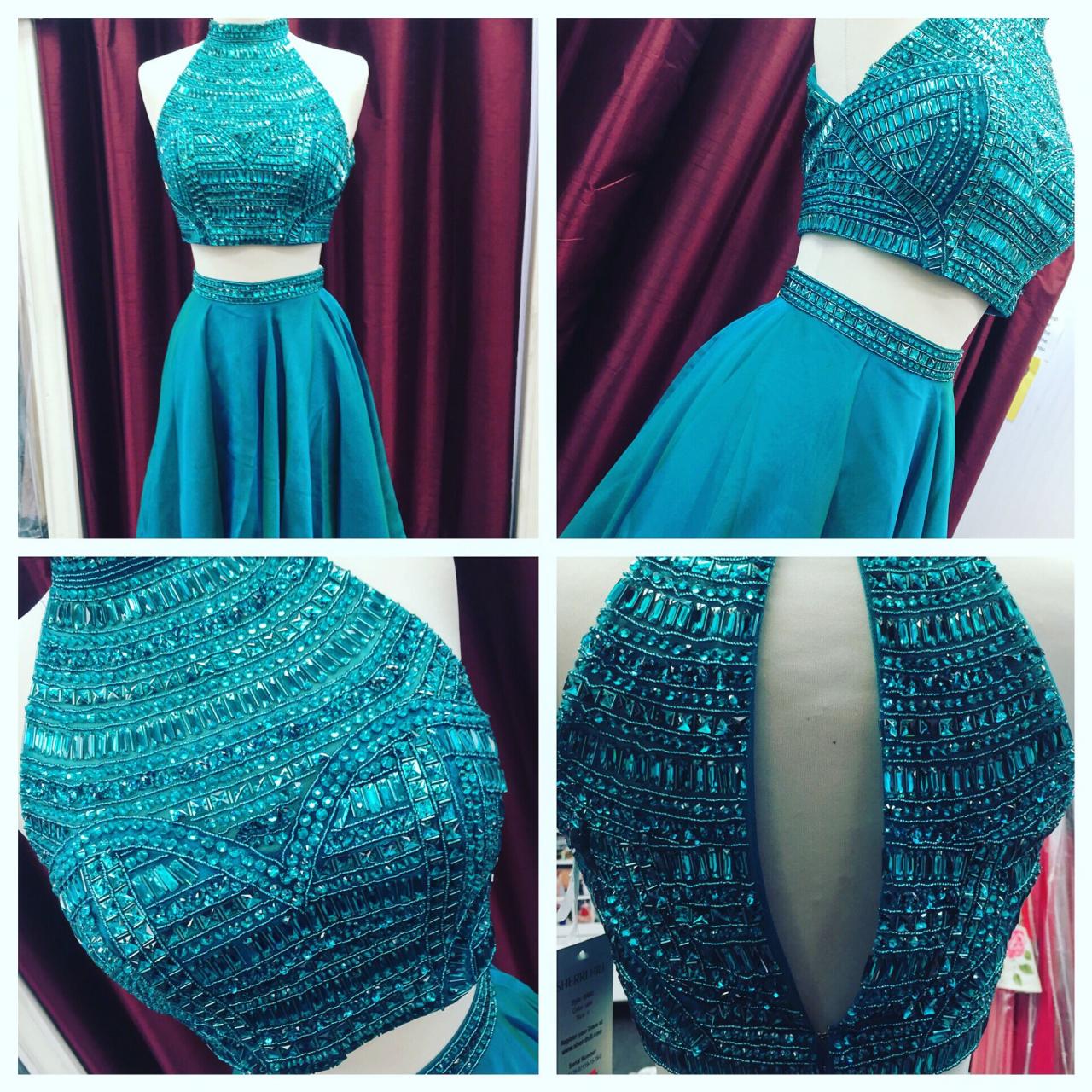 Black Two-piece Beading Prom Dress