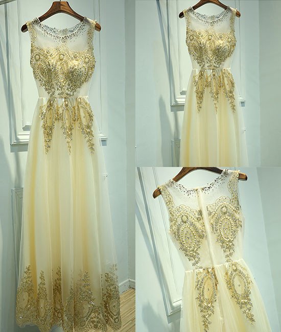 Gold Tulle Prom Dress,long Prom Dresses,charming Prom Dresses,evening Dress Prom Gowns, Formal Women Dress,prom Dress