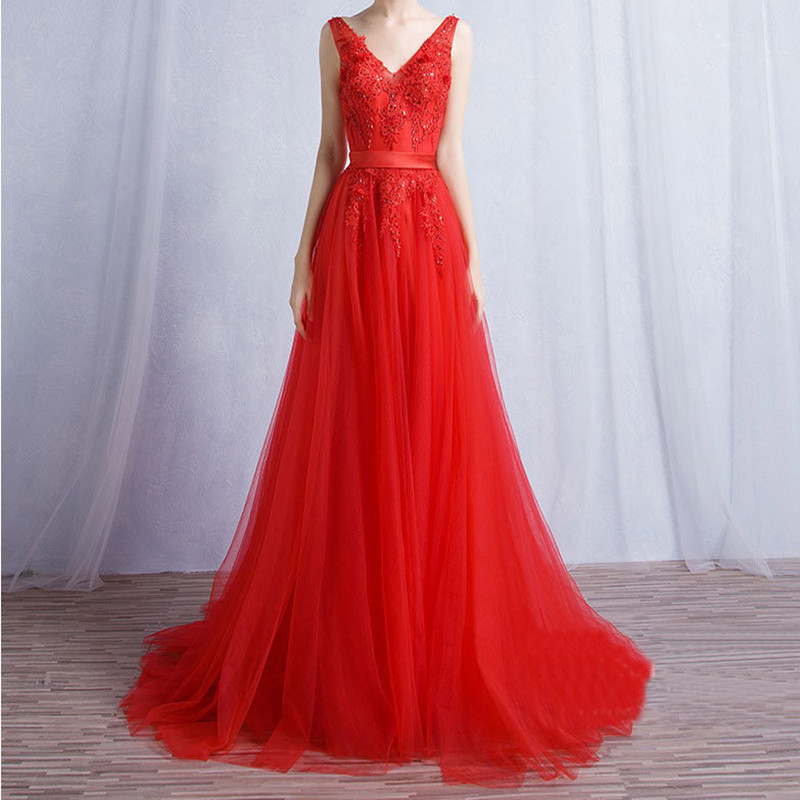 Prom Dress,sleeveless Red A Line Evening Dress,backless Charming Tulle Prom Dresses,formal Gown,high Quality Graduation Dresses,wedding Guest