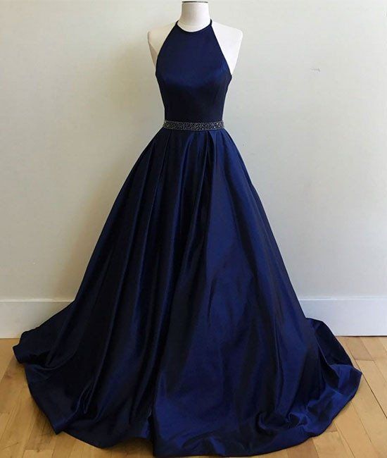 2017 Custom Made Royal Blue Prom Dress,halter Beaded Evening Dress,floor Length Party Dress,high Quality