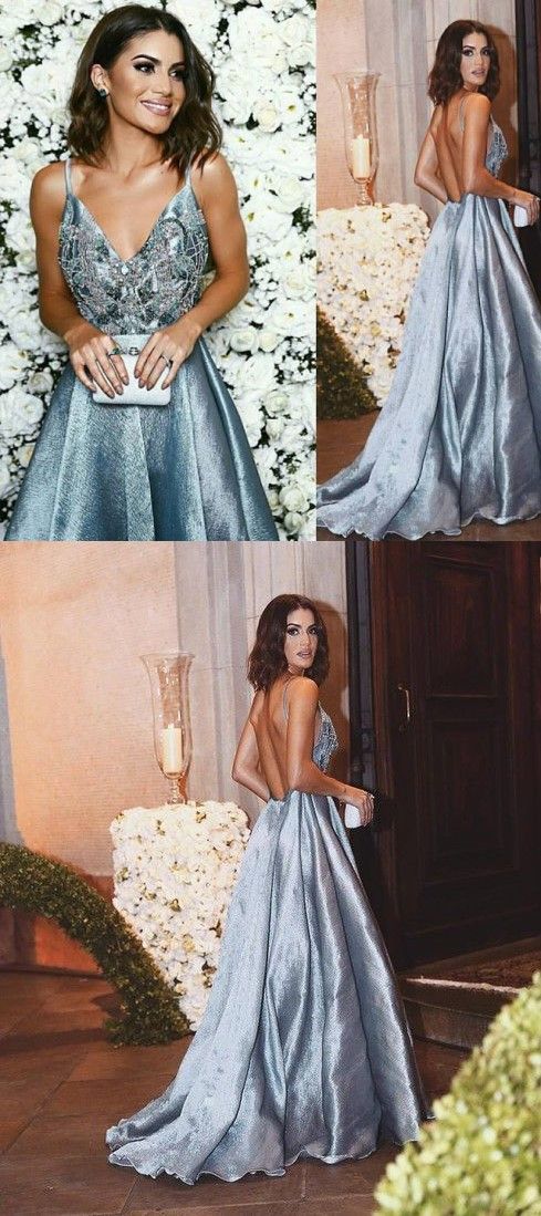 Luxurious A-line Straps Blue Long Prom Dress Formal Evening Dress