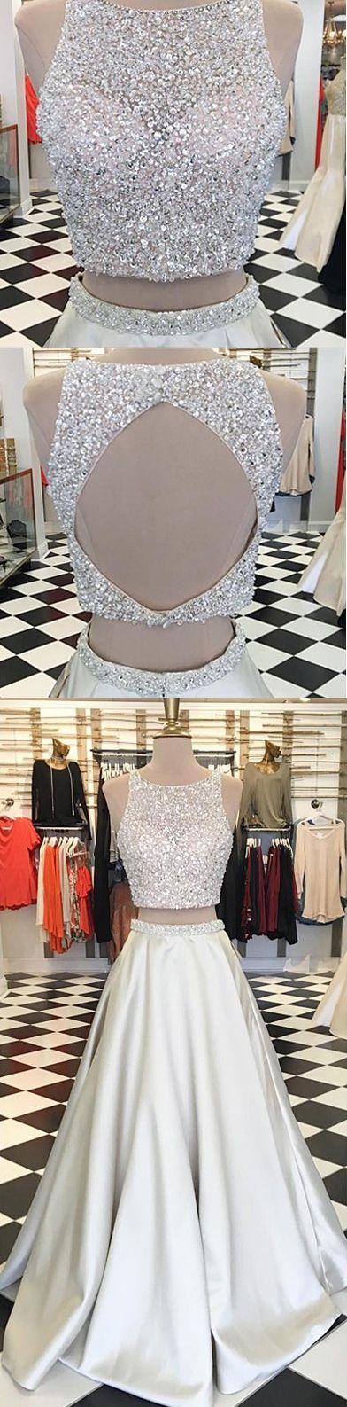 2017 Custom Made Elegant Beaded Prom Dresses,two Piece Prom Dress,long Prom Dress,high Quality