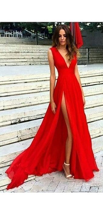 red evening gown with slit