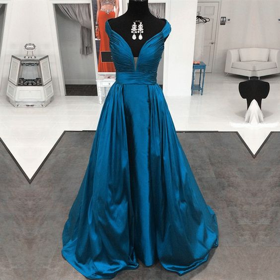 Navy Blue Prom Dress,taffeta Evening Gowns,long Formal Dress,elegant ...