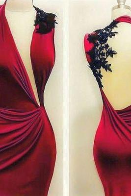 Sexy Backless Prom Dresses Red Mermaid Prom Dresses Halter Prom Gown Sexy Evening Dresses