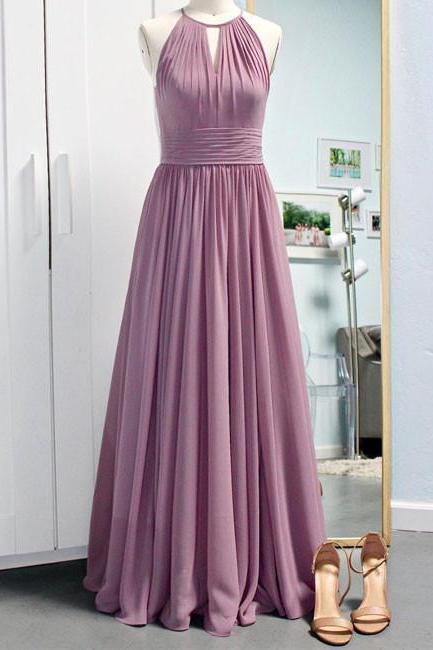 Simple Pink Chiffon Long Prom Dress, Bridesmaid Dress