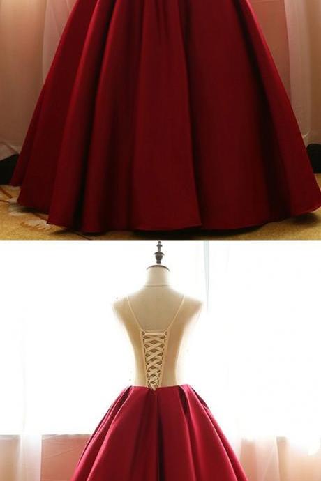 Red Quinceanera Dresses Floral Round Neck A-line Satin Applique Ball Gown