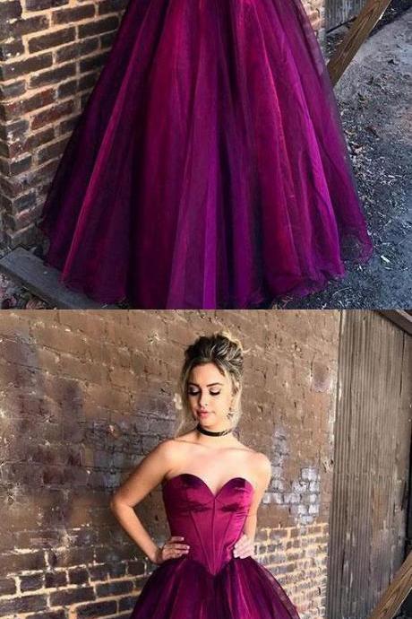 Stylish Purple Ball Gown Sweetheart Tulle Long Prom Dress Formal Evening Dress