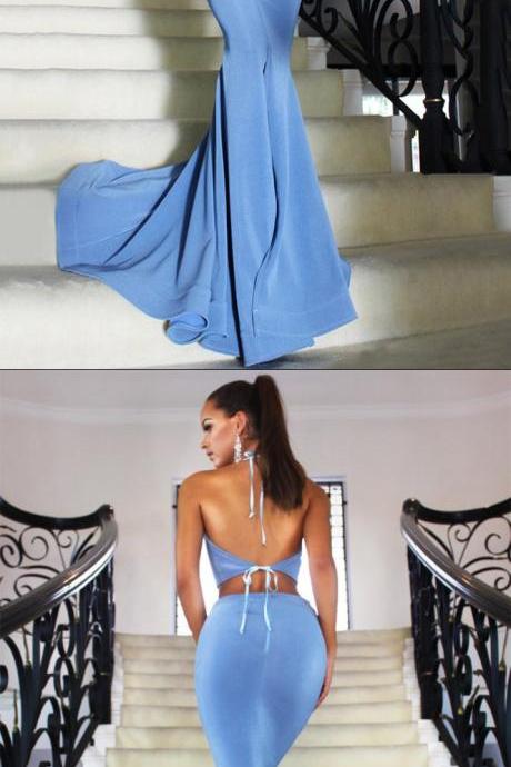 Pink Polyester Two Pieces Simple Slim Long Mermaid Dresses