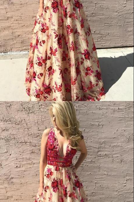 Luxurious Floral Embroidery Long Prom Dress
