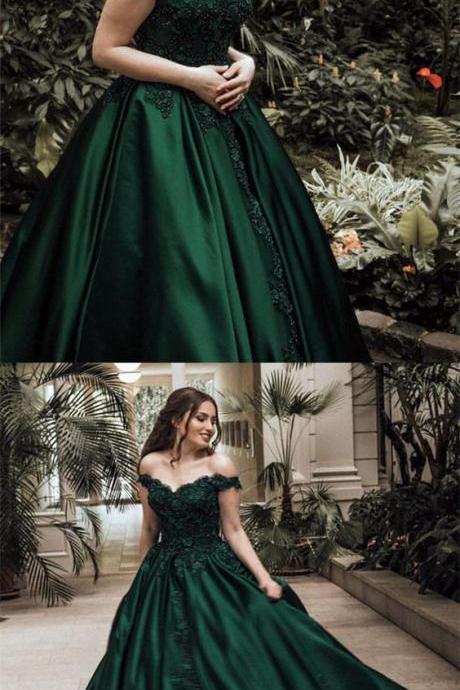 Off the Shoulder Emerald Green Prom Dress