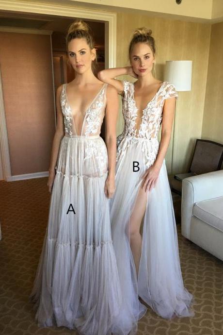 Sexy High Neck White Lace Sweep Train Long Sleeves Prom Dress with Appliques