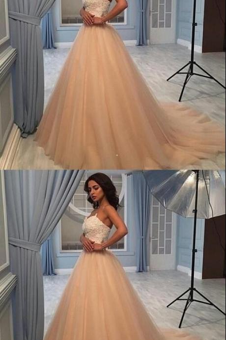  Stylish lace and tulle off shoulder long prom dress, lace evening dress