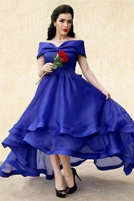 Royal Blue Prom Dress, High Low Prom Dress, Arabic Prom Dress, Off The Shoulder Prom Dress, Long Prom Dress, A Line Prom Dress, Prom Dresses