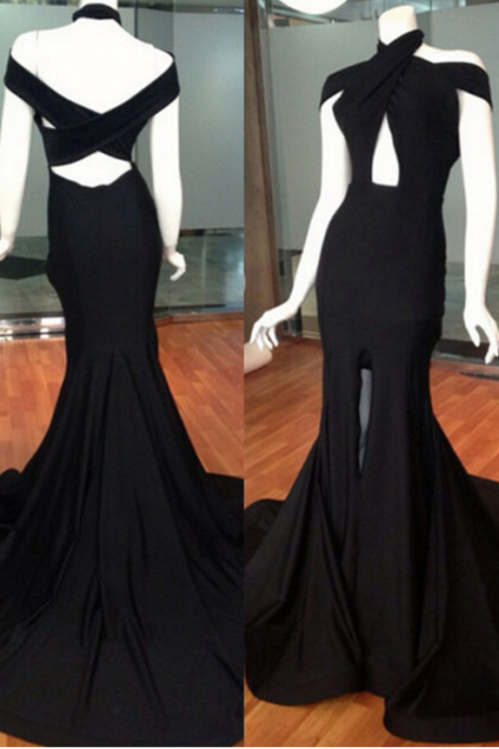 Black Deep V-Neck Long Sleeves Lace Sheer Floor Length Prom Dress