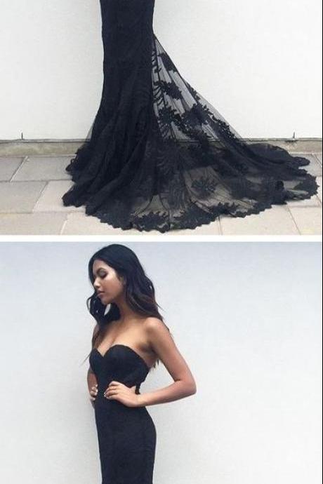 Black sweetheart prom dress, mermaid lace prom dresses, sexy prom dresses, long prom dresses, dresses for prom