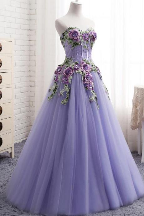  Purple Evening Dress New Design Off Shoulder Sweetheart Lace Flowers