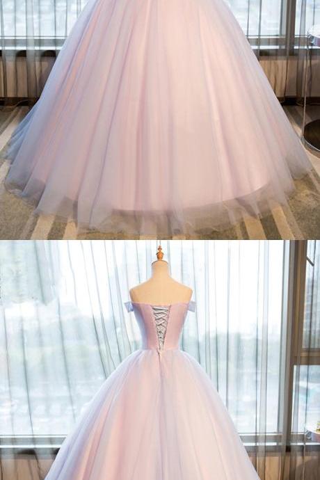 2018 princess strapless off shoulder flower long tulle prom gown, formal evening dress
