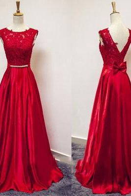 Red Prom Dress,a-line Lace Top Evening Dress,formal Dresses