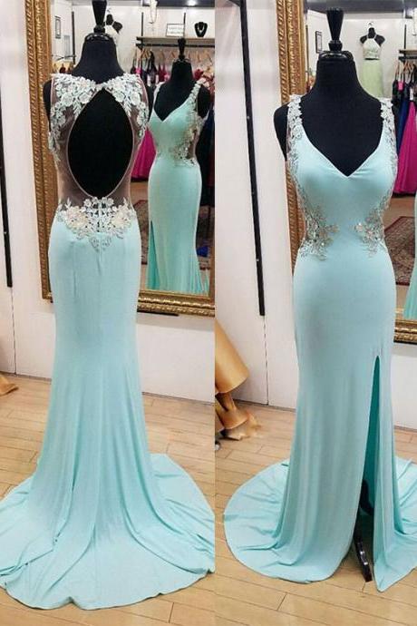 Baby Blue Mermaid Long Prom Dress, Mermaid Evening Dress