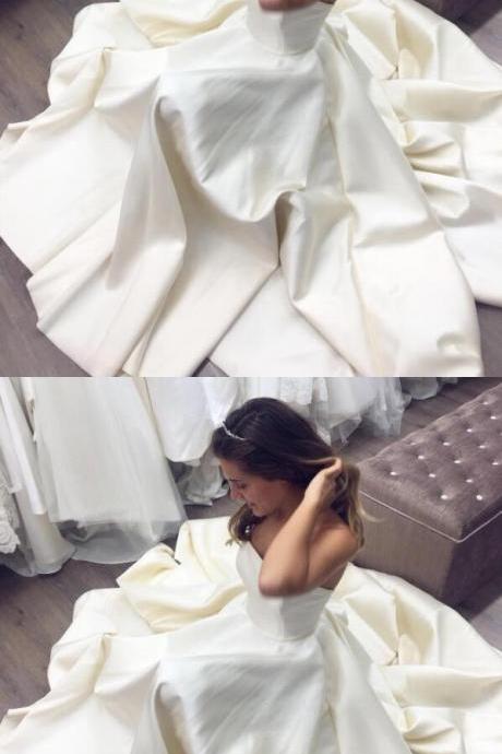 Simple White Prom Dress Satin Charming Evening Dress
