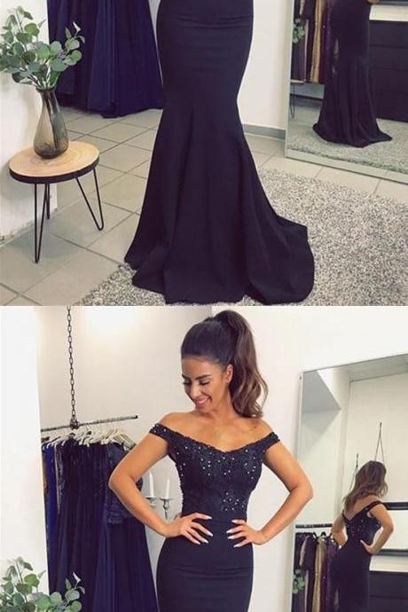 Hot Selling Navy Blue Long Mermaid Prom Dresses with Sequins