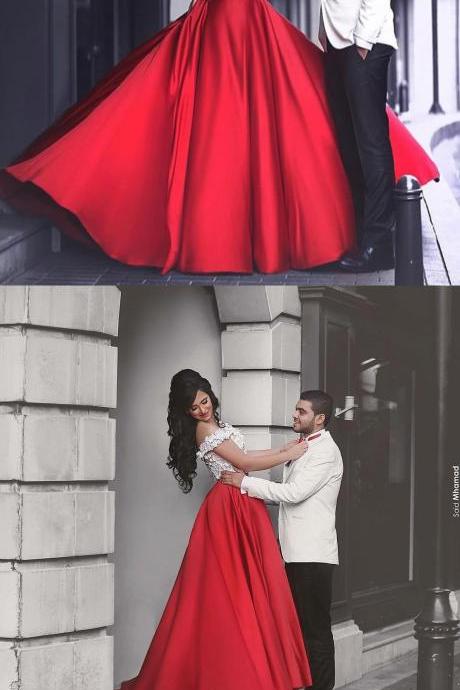 Red Applique Two Pieces Long Prom Dress, Red Formal Dress For Teens