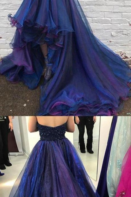 Halter Beaded Top High Low Popular Charming Long Prom Dresses