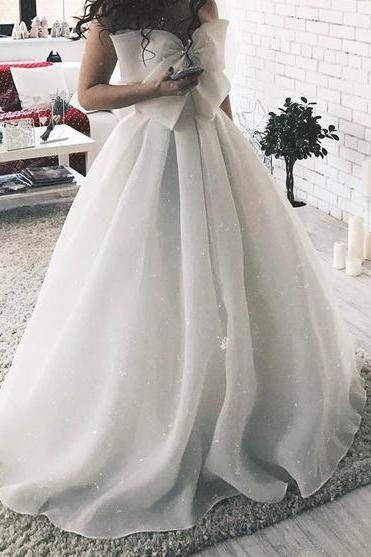 A Line Sweetheart Organza Wedding Dresses With Bow