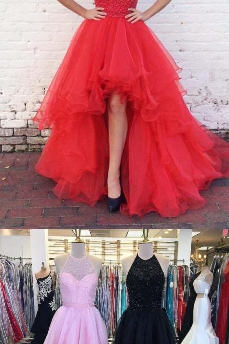  Pink Prom Dress, High Low Prom Dress, Beaded Prom Dress, Halter Prom Dress, Organza Prom Dress, A Line Prom Dress, Prom Ball Gown, Elegant Prom Dress, Black Prom Dress, Sexy Formal Dress