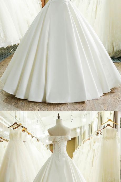 Long Bridal Dress, A-line Wedding Dress, Satin Wedding Dress, Applique Bridal Dress,custom Made Wedding Dress