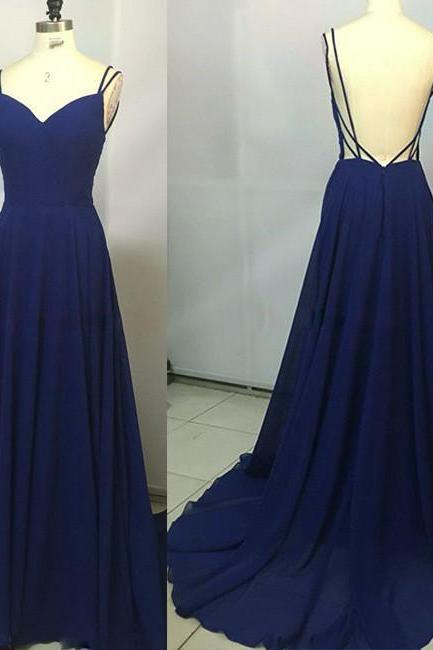 Simple Royal Blue Long Prom Dress, Backless Evening Dress