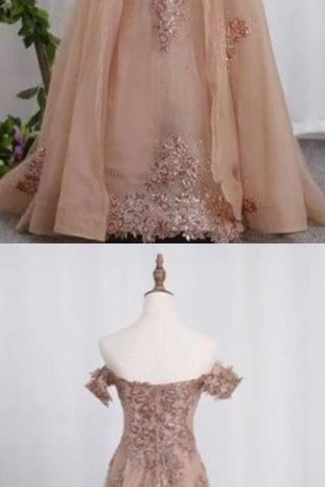 Long Tulle Prom Dress,lace Appliques Prom Gowns,court Train Evening Gowns, Prom Dress Prom Dresses