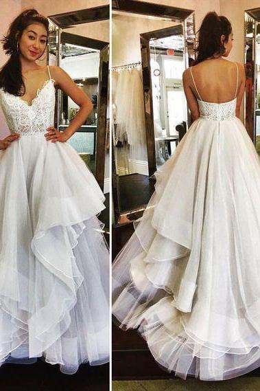 Charming Prom Dress,Tulle Prom Dress, Spaghetti Straps Prom Dress,V-Neck Evening Dress