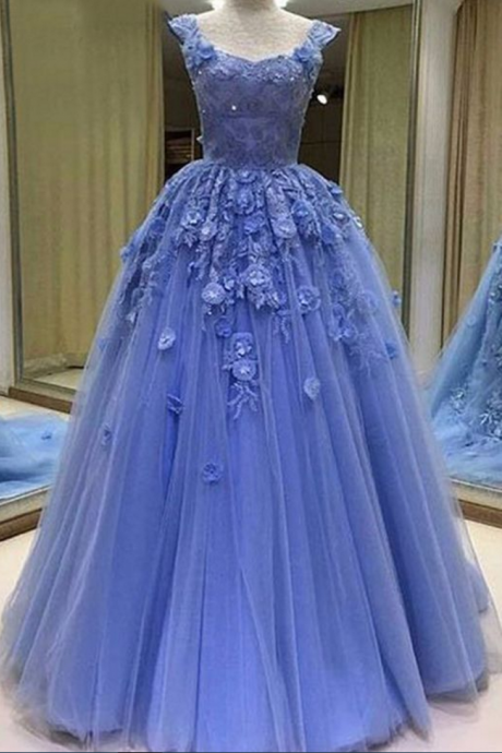 Heap Prom Dresses , Sexy Prom Dress,tulle Ball Gown Prom Dresses, Blue Evening Dress,long Evening Dresses,sleeveless Lace Prom Dresses