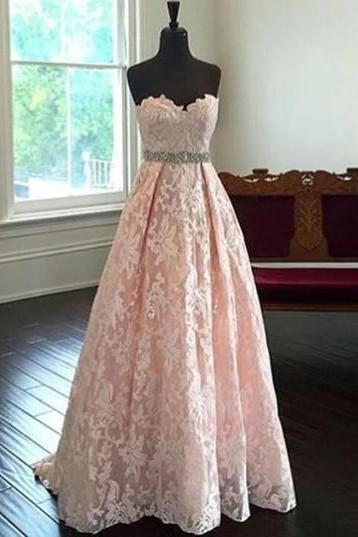 Charming Sweetheart Sweep Train Pearl Pink Lace Pro Dress With Beading Waist