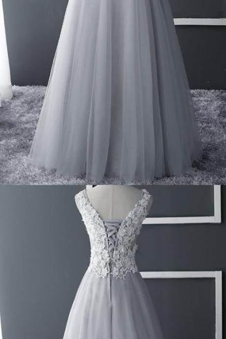 Charming V Neckline Prom Dress, Long Prom Dresses, Elegant A Line Tulle Homecoming Dress