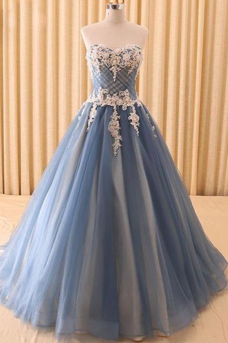 Charming Tulle Evening Dress, Sexy Appliques Long Ball Gown Prom Dress, Formal Dresses