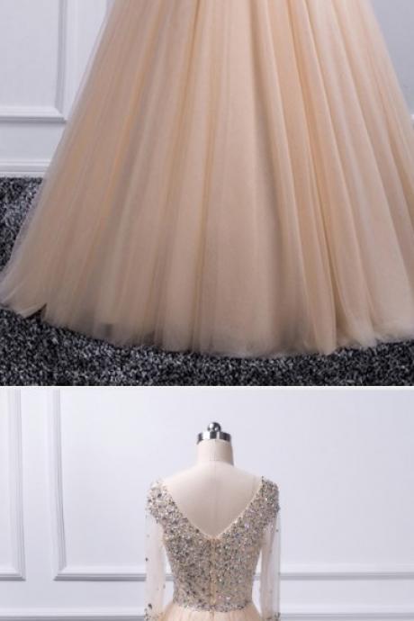 Charming A-line V-neck Beaded Top Tulle Prom Dress 10126
