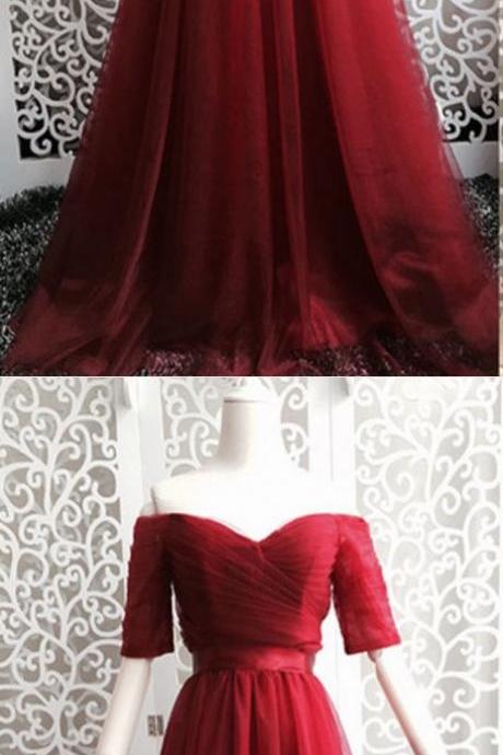 2018 Red Prom Dress Half Sleeves Formal Occasion Dress 10121